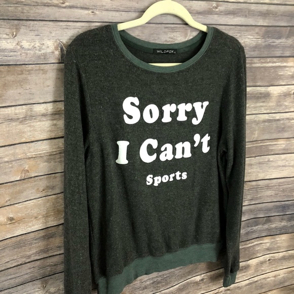 Wildfox Sorry I Can’t Sports gray green sweater - Picture 2 of 8